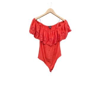 NWT Rue 21 Boho Orange Body Suit Western Festival Wear Ruffle Lace L Summer Fall